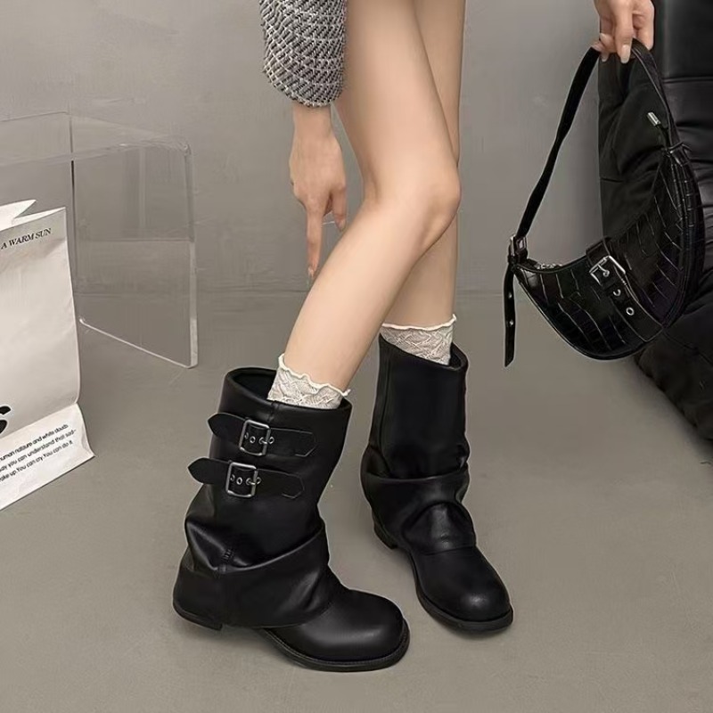 Women'S Ankle Accessories - Botas Negras de Media Pantorrilla para