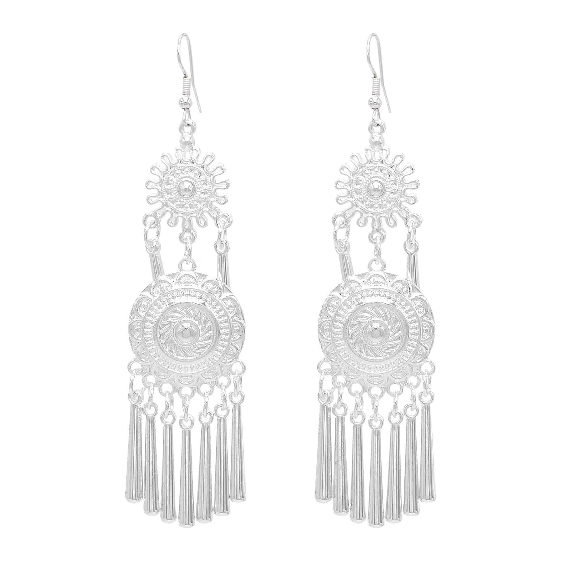 Women Accessories Pakistan - Pendientes largos Miao de aleación plateada
